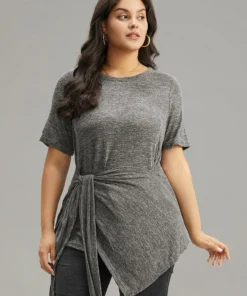 Plain Bowknot Front Heather T-shirt 12 Plain Bowknot Front Heather T-shirt -Clothing Shop 158037672 az