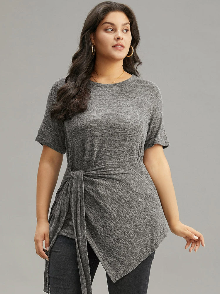 Plain Bowknot Front Heather T-shirt 6 Plain Bowknot Front Heather T-shirt - Image 4