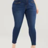 Skinny Slightly Stretchy High Rise Dark Wash Zipper Front Jeans