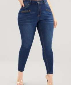 Skinny Slightly Stretchy High Rise Dark Wash Zipper Front Jeans