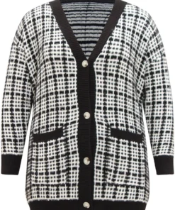 Plaid Button Down Patched Pocket Cardigan -Clothing Shop 158870764 qd