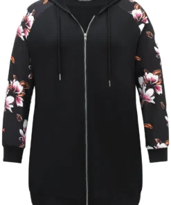 Floral Zipper Hooded Patchwork Raglan Sleeve Sweatshirt 17 Floral Zipper Hooded Patchwork Raglan Sleeve Sweatshirt -Clothing Shop 158988335 jv