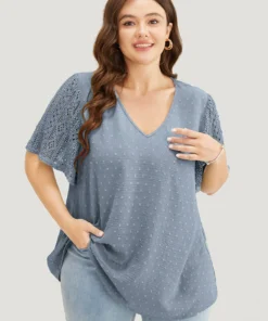 Polka Dot Lace Sleeve Blouse -Clothing Shop 159285456 hh