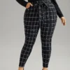 Plaid Elastic Waist Ties Bodycon Pants -Clothing Shop 159900280 iv