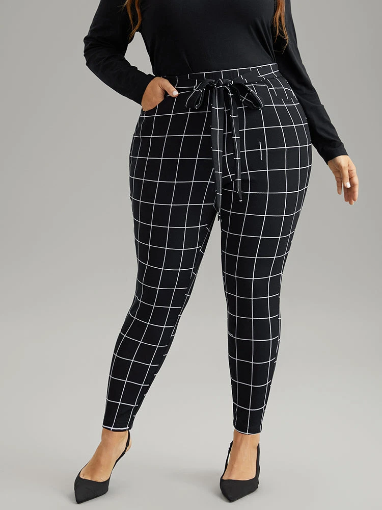 Plaid Elastic Waist Ties Bodycon Pants 3 Plaid Elastic Waist Ties Bodycon Pants