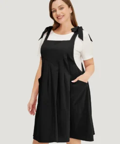 Solid Pleated Hem Pocket Tie Shoulder Overall Dress -Clothing Shop 15993730 ro 7a06af6e 9b71 44c3 a096 67b79a3168d8