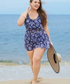 Floral Printed Adjustable Straps Ruffle Trim Tankini Top -Clothing Shop 159972516 mo