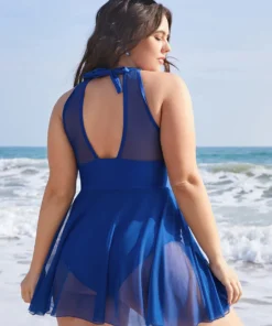 Knotted Back Mesh Insert Halter Swim Dress -Clothing Shop 15 01b1499c 87da 47e7 99fd 2198a8a121c2