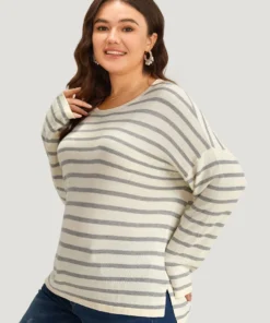 Supersoft Essentials Striped Print Drop Shoulder Crew Neck Pullover -Clothing Shop 160028016 ba 1796f473 d88c 416a bbc1 22e26fd75e53