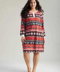 Geometric Sleep Raglan Sleeve Button Up Dress -Clothing Shop 160099468 nj