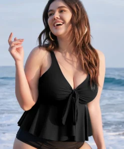 Knotted Front Ruffles Adjustable Straps Tankini Top 24 Knotted Front Ruffles Adjustable Straps Tankini Top -Clothing Shop 160638921 iu