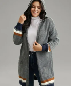 Supersoft Essentials Striped Contrast Pocket Hooded Cardigan