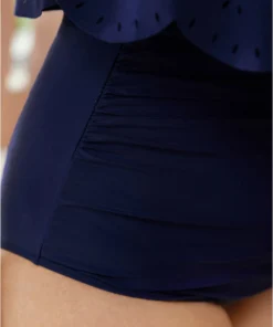 Plain Laser Cut Ruffle Trim Asymmetrical Neck One Piece Swimsuit -Clothing Shop 161454380 cm