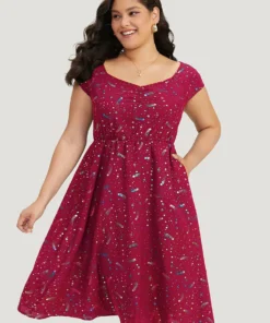 Star Glitter Pocket Ruched Square Neck Dress -Clothing Shop 161798675 bp