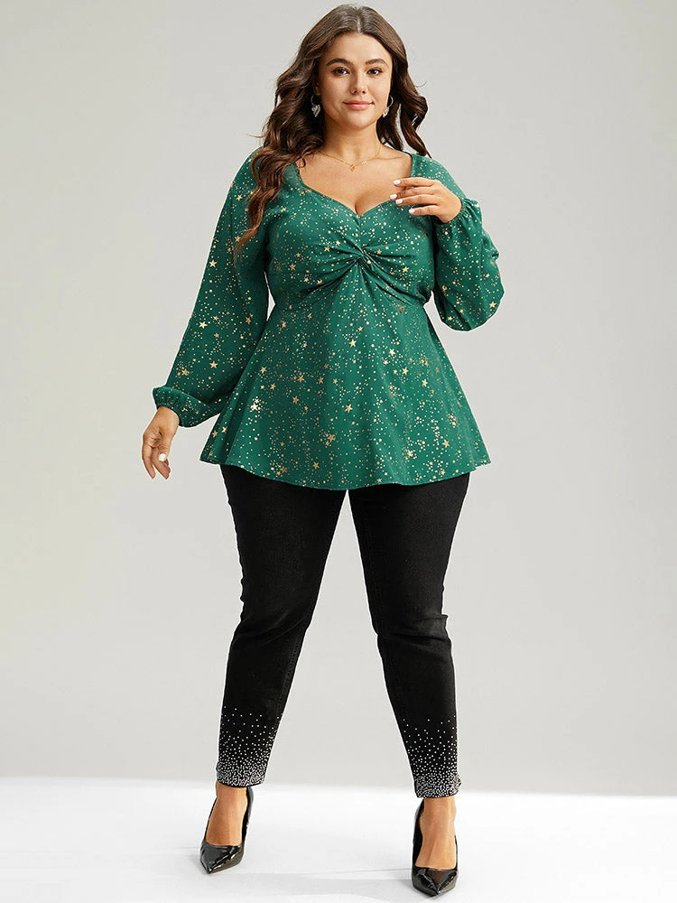 Star Glitter Square Neck Twist Front Blouse 6 Star Glitter Square Neck Twist Front Blouse - Image 4