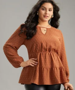 Textured Keyhole Ruffle Layered Hem Blouse 11 Textured Keyhole Ruffle Layered Hem Blouse -Clothing Shop 162177209 aa