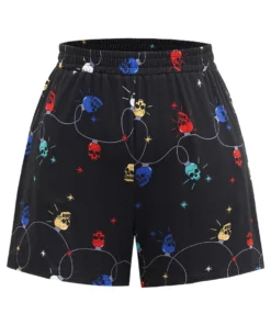 Christmas Skull Print Elastic Waist Sleep Shorts -Clothing Shop 162427917 sv