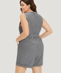 Plain Belted Button Through Roll Hem Tank Jumpsuit 16 Plain Belted Button Through Roll Hem Tank Jumpsuit -Clothing Shop 162603985 vv