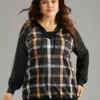 Plaid Contrast Raglan Sleeve Lace Up Hooded Sweatshirt -Clothing Shop 163011369 hu