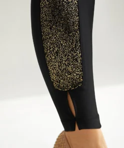 Glitter Patchwork Cut Out High Rise Leggings -Clothing Shop 163121899 xo