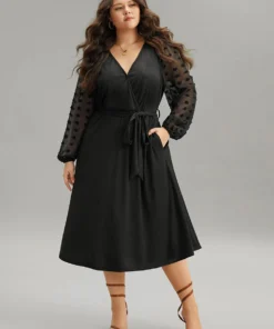 Polka Dot Chiffon Mesh Patchwork Wrap Dress