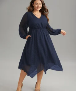 Plain Textured V Neck Hanky Hem Dress -Clothing Shop 16326797 ry 3afb2be2 dc3d 4293 a9ee c0057216d624