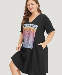 Supersoft Essentials Horoscope Print Pocket Roll Sleeve Dress