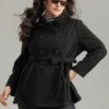Plain Belted Double Breasted Pocket Coat 1 Plain Belted Double Breasted Pocket Coat -Clothing Shop 164551618 tj