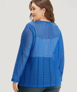 Plain Knot Lace Mesh Hollow Out Jacket 11 Plain Knot Lace Mesh Hollow Out Jacket -Clothing Shop 1649429 my