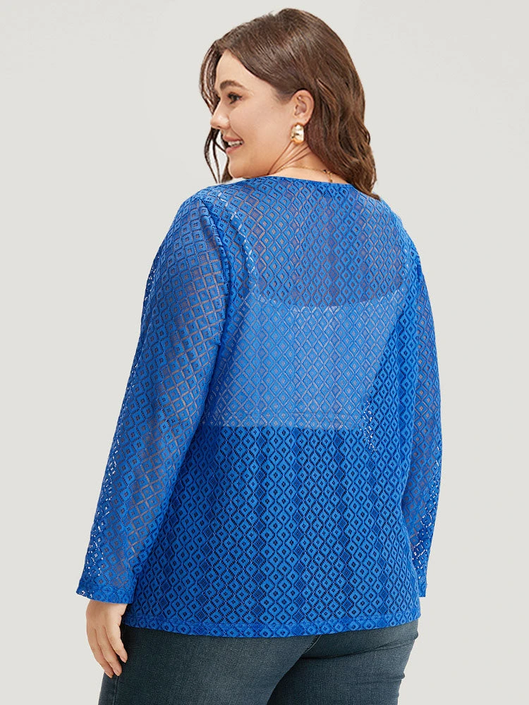 Plain Knot Lace Mesh Hollow Out Jacket 4 Plain Knot Lace Mesh Hollow Out Jacket - Image 2