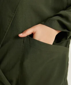 Lapel Collar Solid Gathered Tab Sleeve Jacket -Clothing Shop 165113649 hz