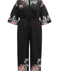 Boho Print Drawstring Pocket Flutter Sleeve Jumpsuit -Clothing Shop 165562187 lq