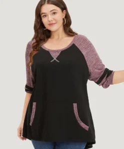 Striped Contrast Pocket Raglan Sleeve High Low Hem Sweatshirt -Clothing Shop 16570898 aj eaa5431e 1325 4d4f 8a21 bd17430d4443