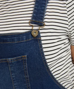 Solid Adjustable Straps Pocket Roll Hem Denim Overalls -Clothing Shop 165720522 mj