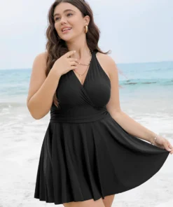 Solid Ruffle Hem Empire Waist Halter Neck Swim Dress -Clothing Shop 165846963 de ad1b5e46 fe5f 48f7 a184 b72369c0fa39