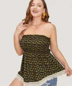 Ditsy Floral Frill Trim Tassels Hem Shirred Off Shoulder Blouse -Clothing Shop 16609966 ge 52c78698 1bc3 422b b18c 6a2452fe6c7e