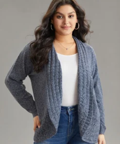 Solid Heather Lapel Collar Arc Hem Cardigan -Clothing Shop 166167037 re