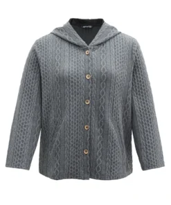 Contrast Cable Knit Pocket Hooded Jacket -Clothing Shop 166344481 qc