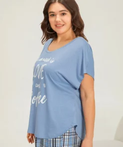 Letter Print Batwing Sleeve Curved Hem Sleep Top 13 Letter Print Batwing Sleeve Curved Hem Sleep Top -Clothing Shop 166374676 ck