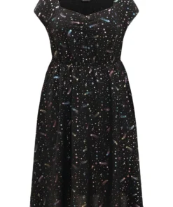 Star Glitter Pocket Ruched Square Neck Dress -Clothing Shop 166747625 qv