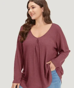 Plain Waffle Knit Scoop Neck Plicated Detail T-shirt -Clothing Shop 166974891 jm 825c5048 f9e9 47ac 8a73 7868d1ab803a