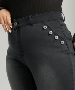Black Wash Button Detail Skinny Jeans -Clothing Shop 167836946 po