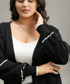 Supersoft Essentials Striped Contrast Ties Lantern Sleeve Cardigan -Clothing Shop 16801345 py