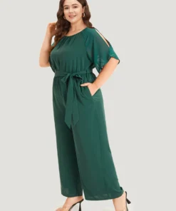 Solid Belted Pocket Cut Out Zipper Jumpsuit -Clothing Shop 168127549 ni