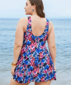 Floral Print Ruffles Sculpt Waist A Line Swim Dress -Clothing Shop 169506941 tp