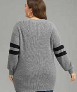 Anti-Pilling Striped Button Detail Pullover -Clothing Shop 169848886 os