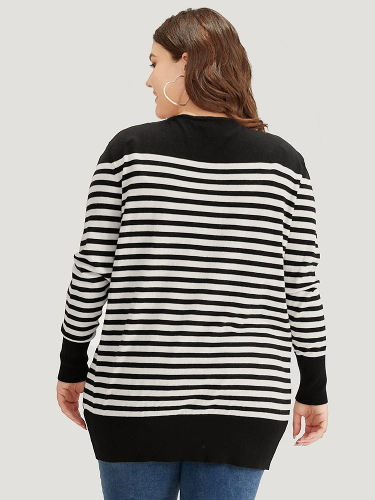 Supersoft Essentials Striped Patchwork Elastic Cuffs Cardigan 4 Supersoft Essentials Striped Patchwork Elastic Cuffs Cardigan - Image 2