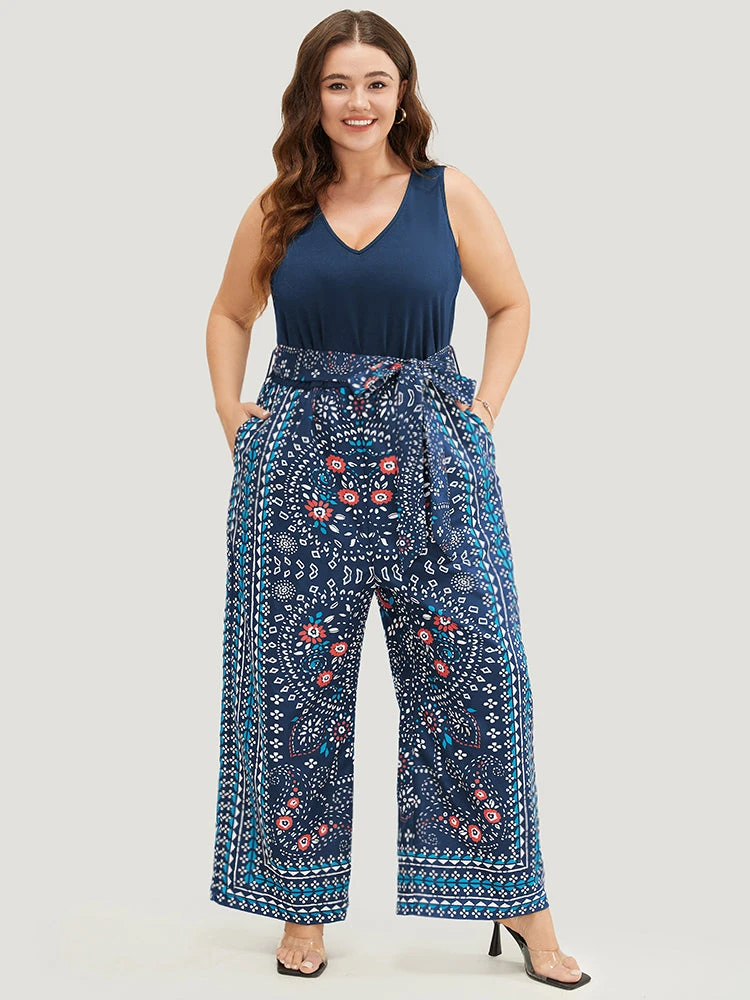 Paisley Patchwork Zipper Pocket Belted Tank Jumpsuit 13 Paisley Patchwork Zipper Pocket Belted Tank Jumpsuit - Image 11