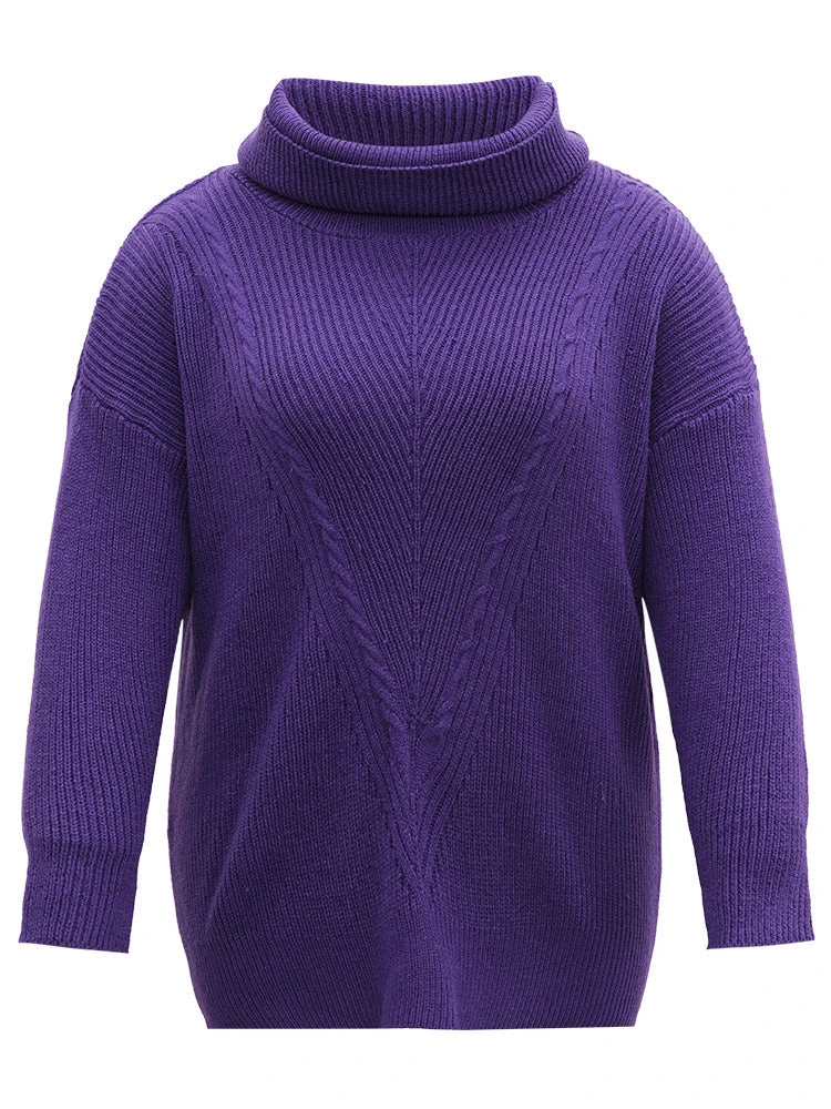 Plain Turtleneck Texture Elastic Cuffs Pullover 10 Plain Turtleneck Texture Elastic Cuffs Pullover - Image 8