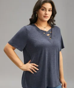 Plain Heather Crisscross V Neck T-shirt -Clothing Shop 170282121 ri 79754726 f562 4f28 aace bf8df318e337